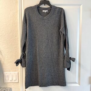Gray Knit Sweater Dress with Bow Sleeves